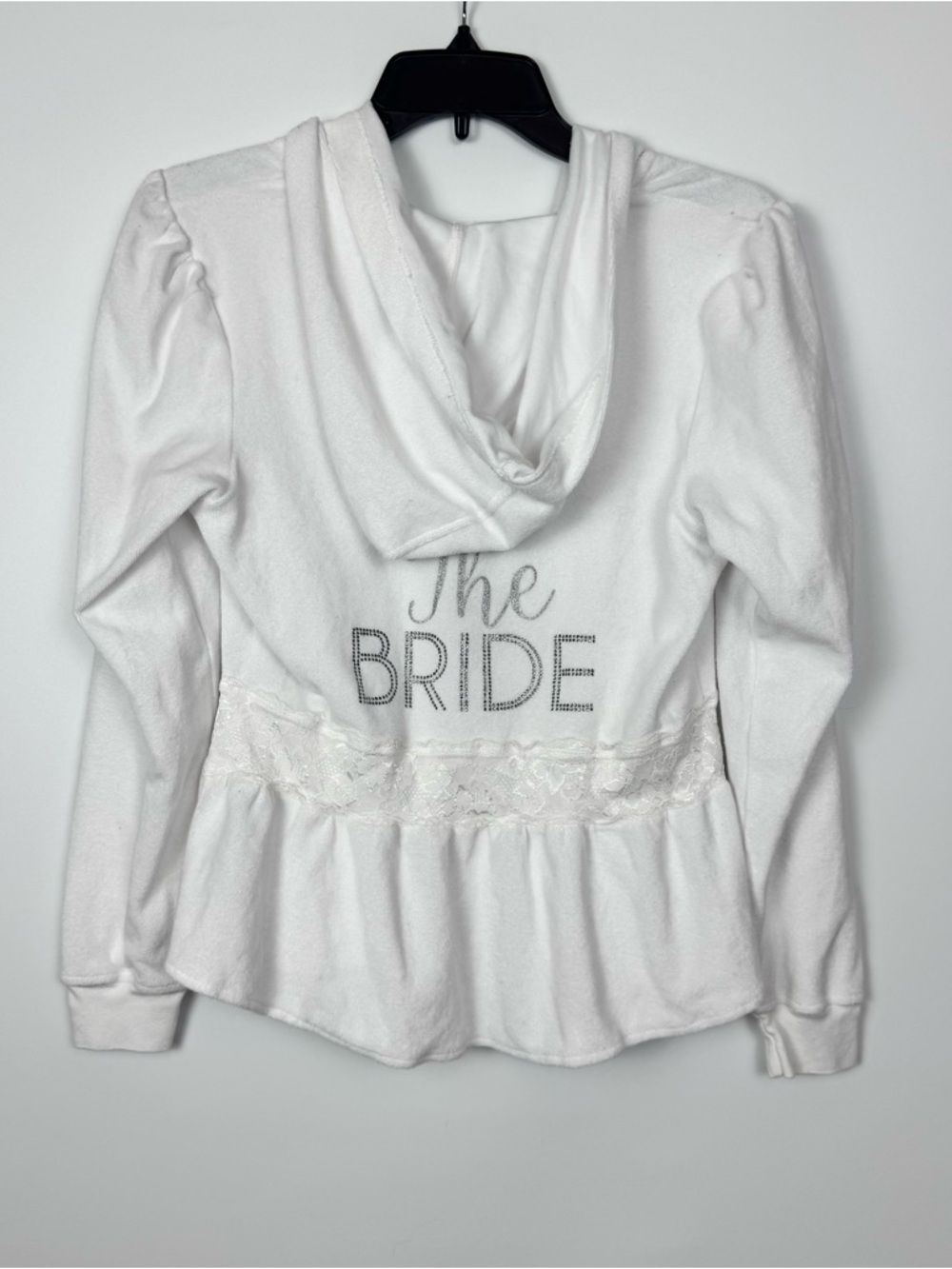 Betsey Johnson White Hooded Peplum Jacket with Rhinestone 'The Bride'